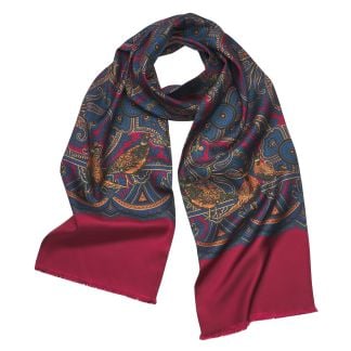 Cordings Burgundy Madder Print Pheasant Scarf Main Image