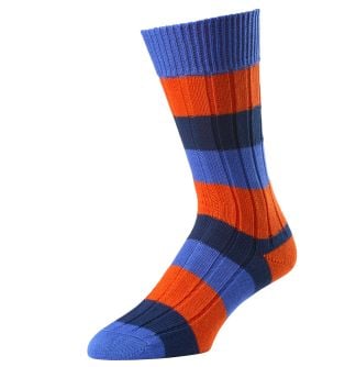 Cordings Blue and Orange Harrow Stripe Sock Main Image