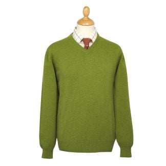 Cordings Floral Green Lambswool V-Neck Jumper Main Image
