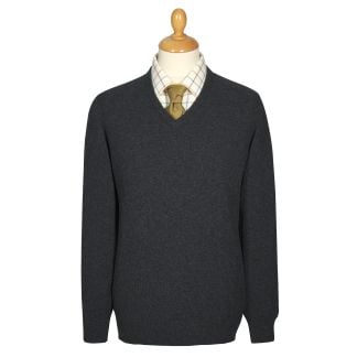 Cordings Charcoal Lambswool V-Neck Jumper Main Image