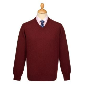 Cordings Russet Lambswool V-Neck Jumper Main Image