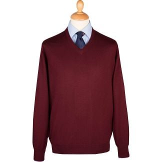 Cordings Wine Extrafine Merino V-Neck Jumper Main Image