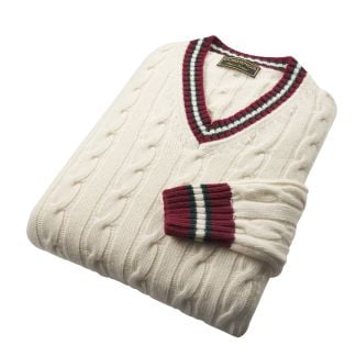 Cordings Cream Cable Wool and Cashmere Cricket Jumper Dif ferent Angle 1