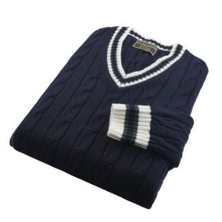 Cordings Navy Cable Wool and Cashmere Cricket Jumper Dif ferent Angle 1