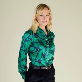 Cordings Iris Scatter Satin Silk Shirt Made with Liberty fabric Main Image