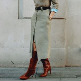 Cordings Khaki Maria Linen A-Line Skirt Main Image