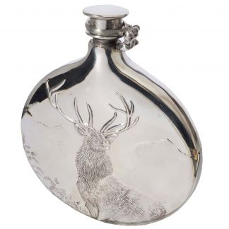 Cordings 6oz Monarch of the Glen Pewter Field Flask  Dif ferent Angle 1
