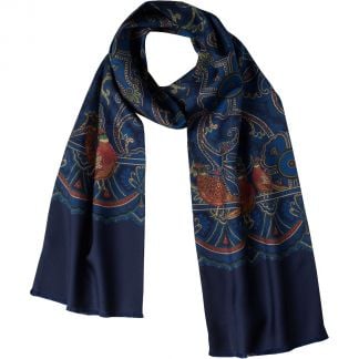 Cordings English Madder Print Navy Silk Scarf  Dif ferent Angle 1