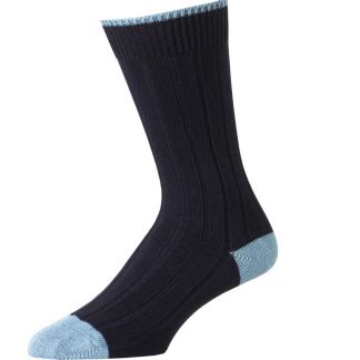 Cordings Navy and Light Blue Cotton Heel & Toe Socks Main Image