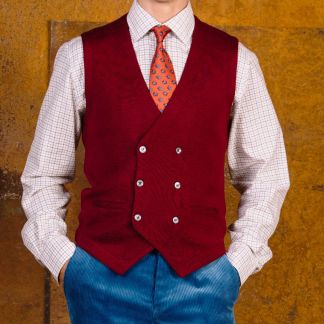 Cordings Wine Double Breasted Merino Waistcoat Dif ferent Angle 1