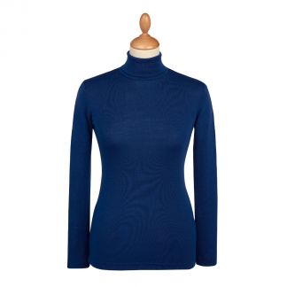 Cordings Blue Superfine Merino Fitted Roll Neck Different Angle 1