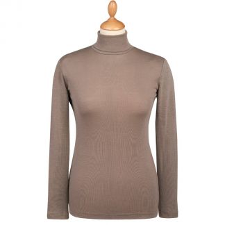 Cordings Taupe Superfine Merino Fitted Roll Neck Main Image