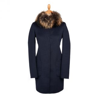 Cordings Navy Grey Reversible Cashmere & Wool Fur Collar Coat Different Angle 1