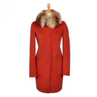 Cordings Orange Tan Reversible Cashmere & Wool Fur Collar Coat Different Angle 1