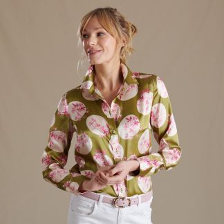 Cordings Posey Polka Satin Silk Shirt Made with Liberty fabric Main Image