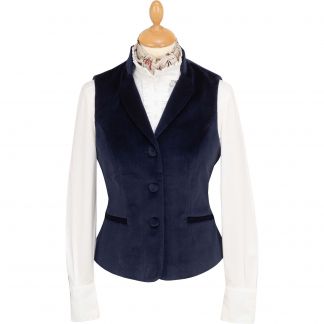 Cordings Navy Blue Fitted Velvet Waistcoat Main Image