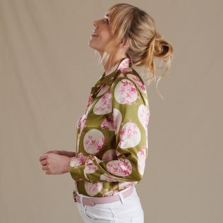 Cordings Posey Polka Satin Silk Shirt Made with Liberty fabric Dif ferent Angle 1