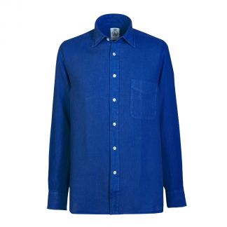 Cordings Cobalt Blue Vintage Linen Shirt Dif ferent Angle 1