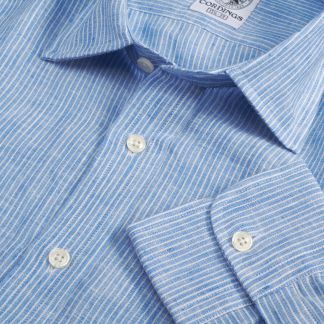 Cordings Blue Dunhugh Striped Linen Shirt Main Image