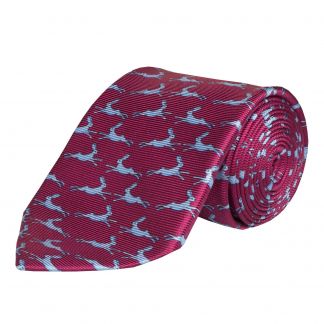 Cordings Red Blue Running Hare Printed Silk Tie  Main Image