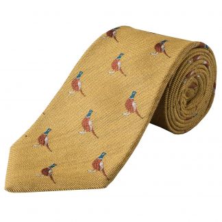 Cordings Gold  Pheasant Woven Wool Silk Tie  Main Image