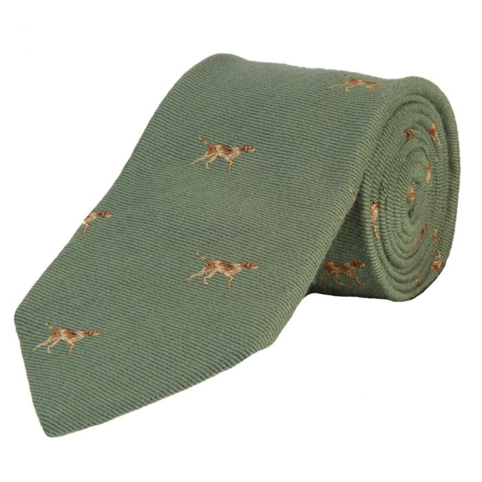 Sage Green English Pointer Woven Wool and Silk Tie