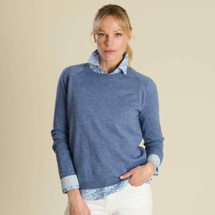 Blue Lambswool and Cashmere Poppy Crew