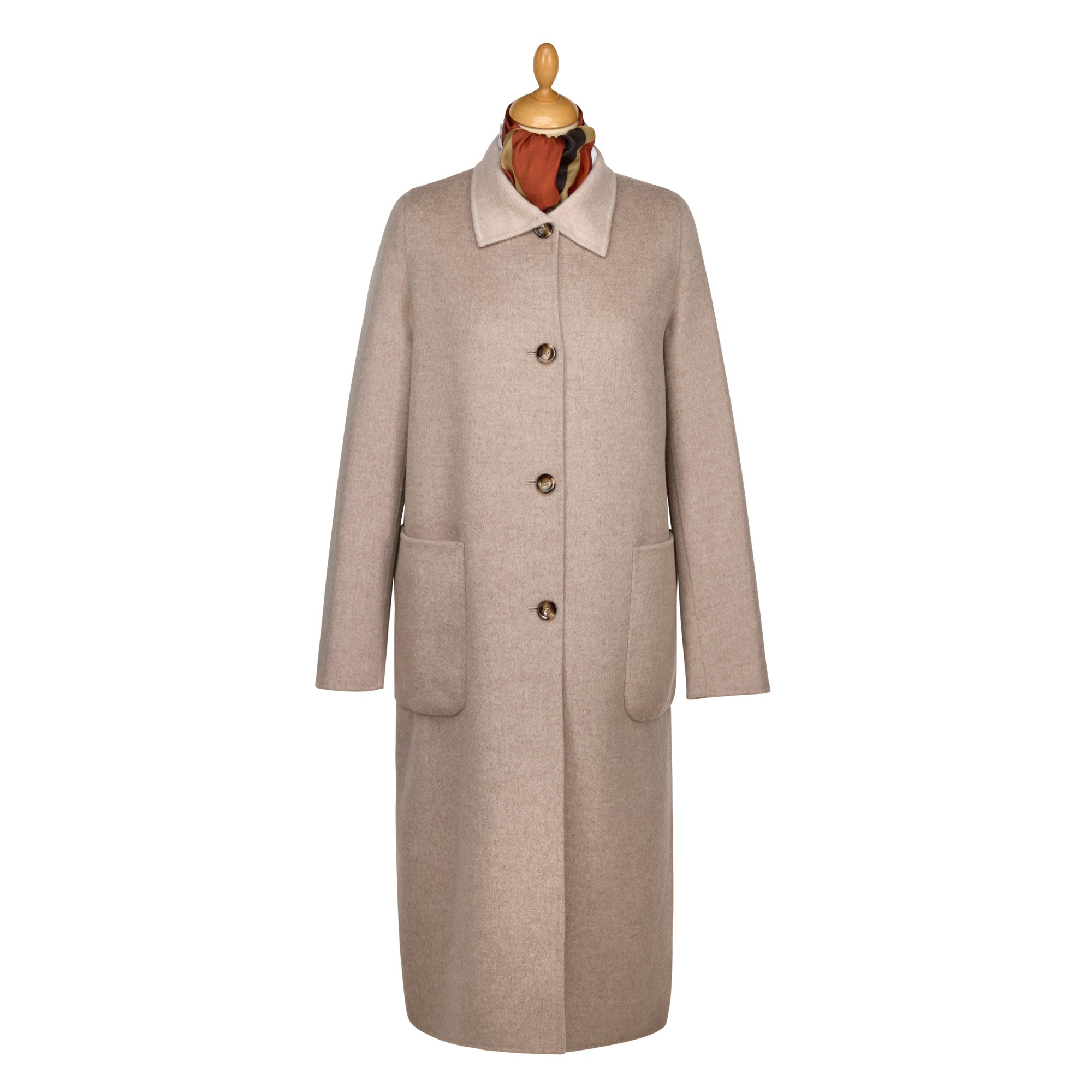 Ladies Olive Green Reversible Wool & Cashmere Long Coat | Cordings EU