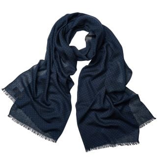 Cordings Navy Green Wool and Cashmere Spot Shawl Main Image