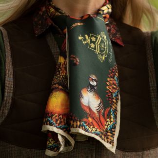 Cordings Heads or Tails Khaki Narrow Silk Scarf Main Image