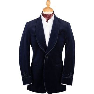 Cordings Navy Velvet Smoking Jacket Main Image