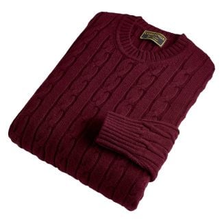 Cordings Burgundy Cashmere Cable Crew Neck Dif ferent Angle 1
