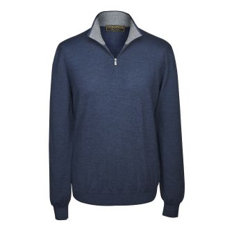 Cordings Blue 1/4 Zip Fine Wool Jumper Main Image