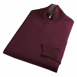 Cordings Burgundy 1/4 Zip Fine Wool Jumper Dif ferent Angle 1