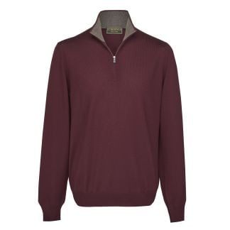 Cordings Burgundy 1/4 Zip Fine Wool Jumper Main Image