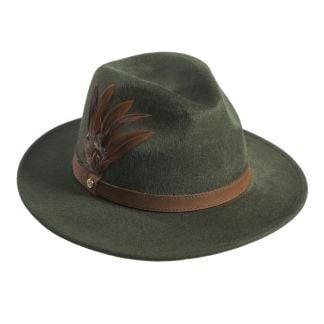 Cordings Olive Green Brushed Wool Feather Fedora Main Image