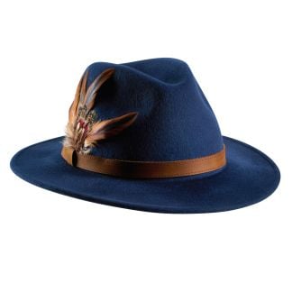 Cordings Navy Brushed Wool Feather Fedora Main Image