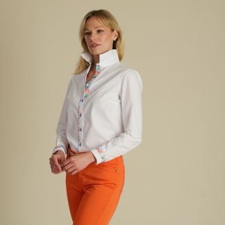 Cordings White Floral Blue Red Trim Shirt Main Image