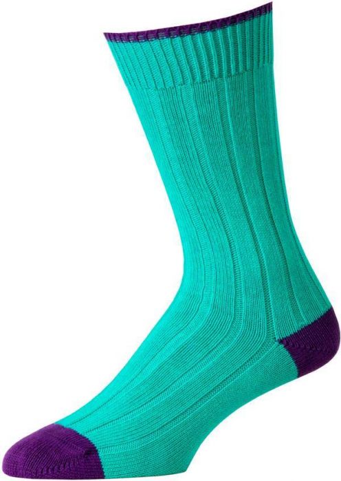 Emerald and Purple Cotton Heel & Toe Socks