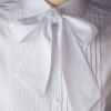 White Bow Pleat Front Shirt