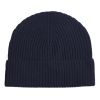 Navy Cashmere Ribbed Beanie