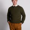 Olive Green Wool Cashmere 2 ply Crew Neck
