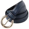 Navy Thin Leather Gold Buckle Belt