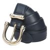 Navy Slim Leather Buckle Belt