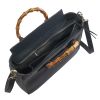 Navy Bamboo Leather Handbag