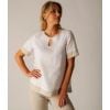 White and Taupe Contrast Keyhole Linen Top