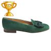 Green Olive Suede Bow Slipper