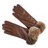 Tan Nappa Leather Gloves With Fur Cuff