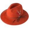 Rust Brushed Wool and Feather Trim Hat