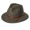 Green Olive Fedora with Leather Trim